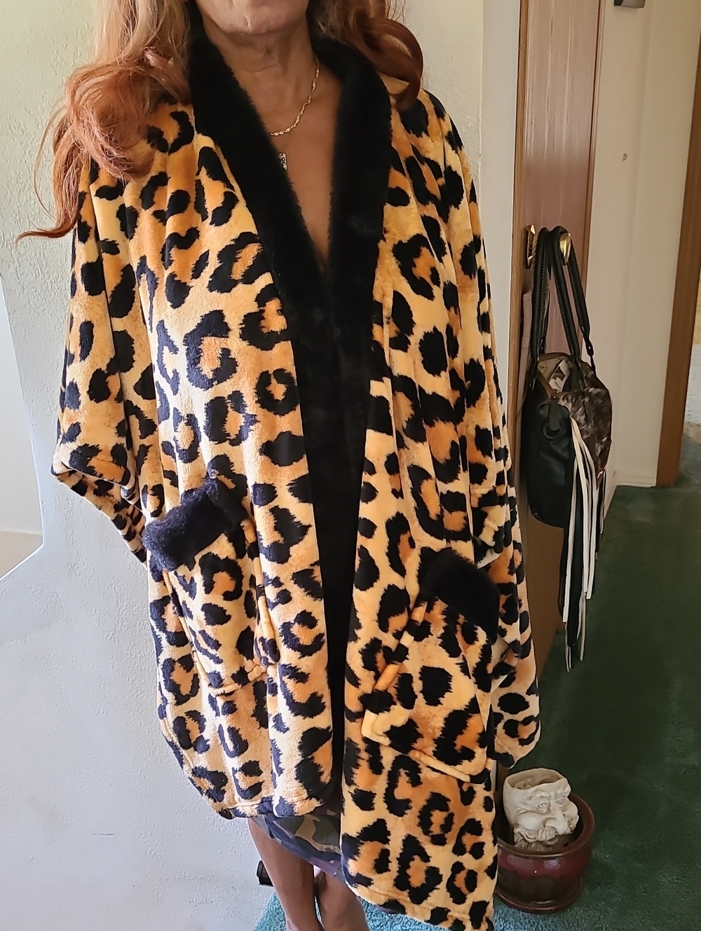 Charter Club Leopard Print Faux Fur Wrap with Black Trim